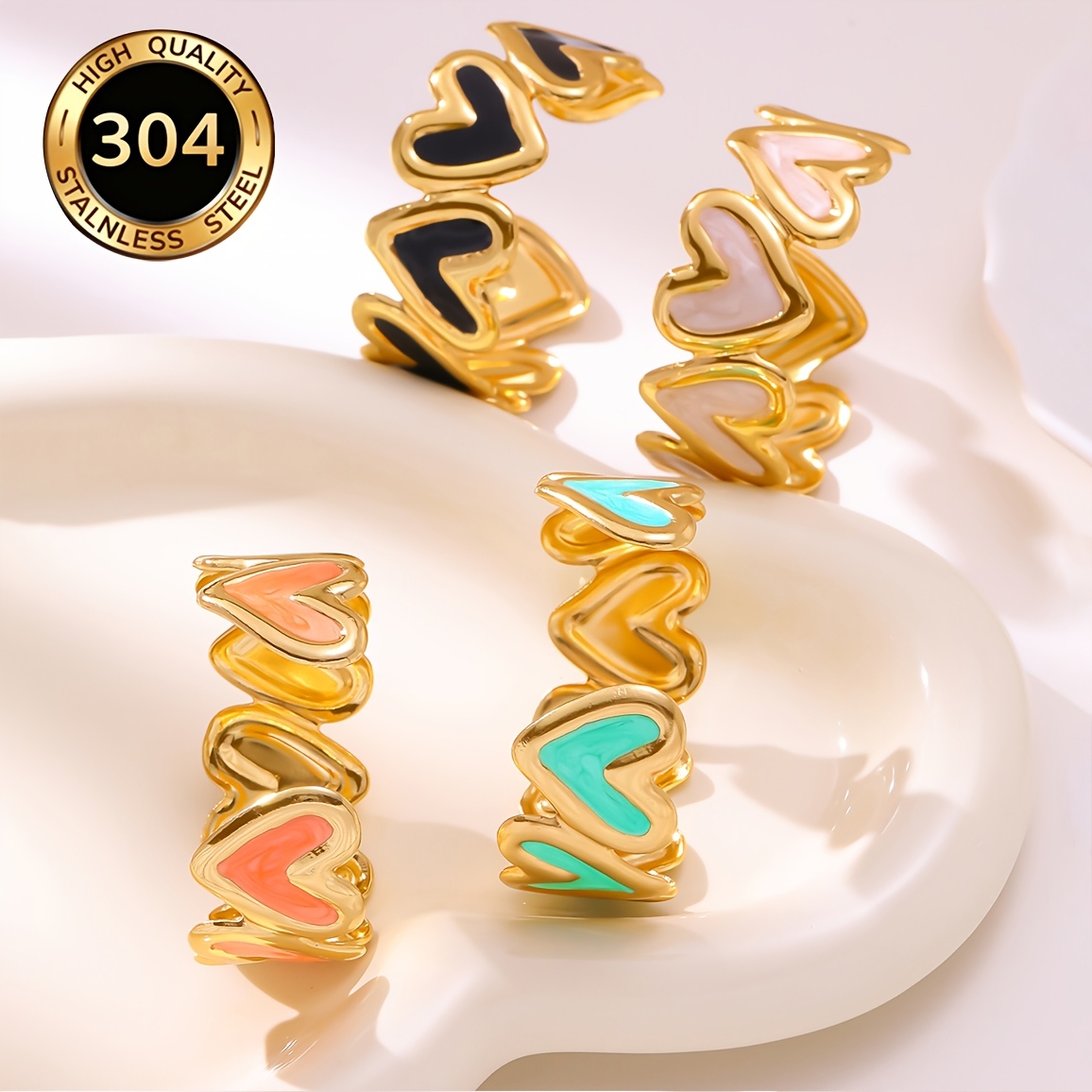 Women's Romantic Dripping Glaze Heart Opening Cuff Bangle